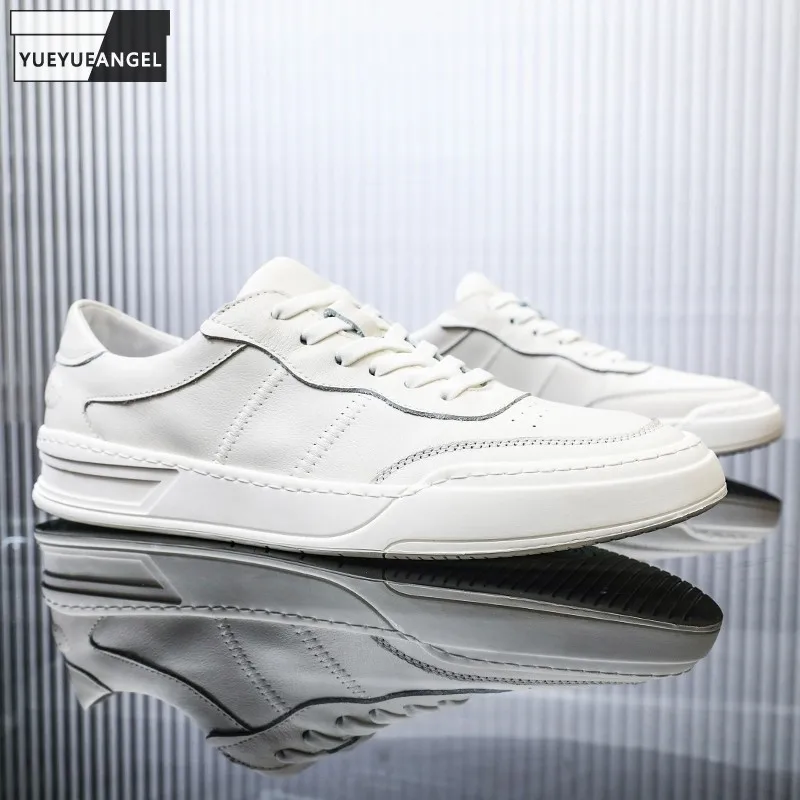 

Летние дышащие мужские повседневные туфли из натуральной кожи, нескользящая резиновая подошва, модные мужские уличные белые кроссовки из в...