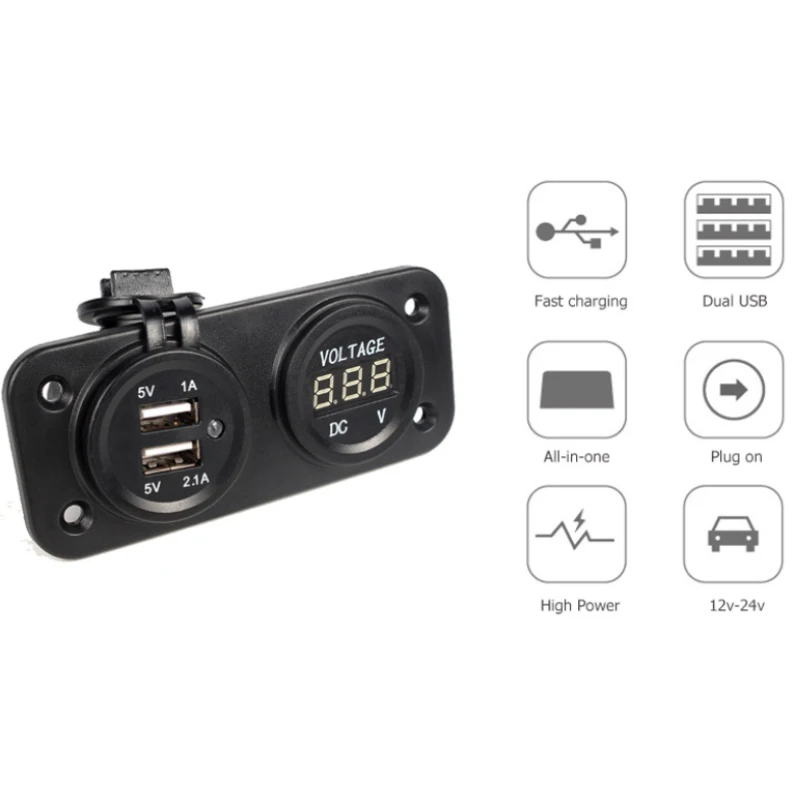 Автомобильный измеритель напряжения USB для мотоцикла лодки 12 в 2 1 а двойное