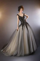 sheer black vintage vestido de noiva beaded appliques lace brush train bridal gown cap sleeves 2018 mother of the bride dresses