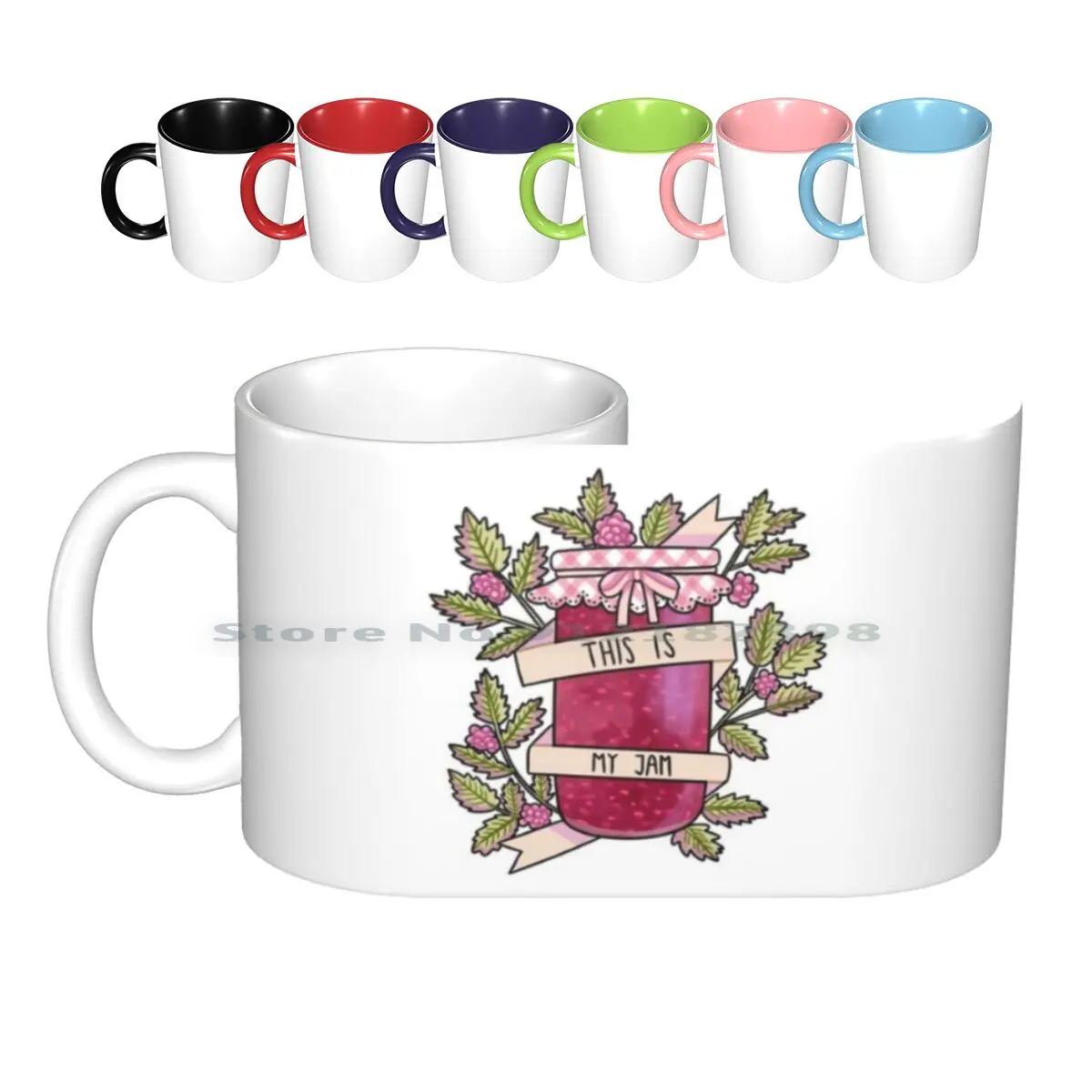 

This Is My Jam Ceramic Mugs Coffee Cups Milk Tea Mug Jam Raspberry Pun Pink Plants Cute Creative Trending Vintage Gift Bottle