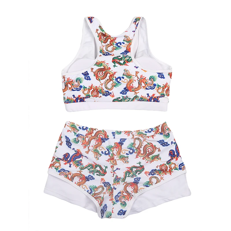 

Cheap White Sexy Bikini Set Dragon Printed Women's Swimsuit Female Swimwear Bandeau High Waist Bikini 2021 White Bathing Suit