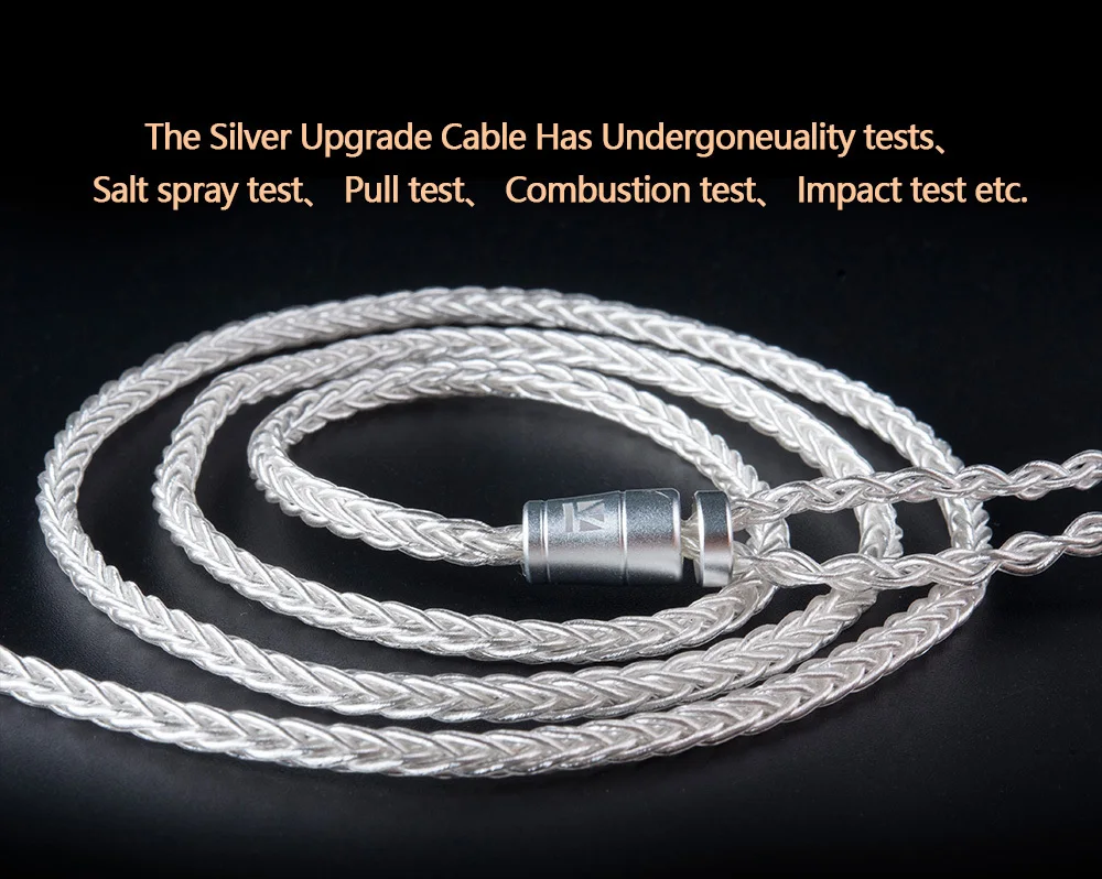 KBEAR 8 Core Upgraded Silver Cable 2pin/MMCX/QDC With 2.5/3.5/4.4 Earphone Cable For ZS10 PRO ZSN/ZSN PRO AS16 ZST