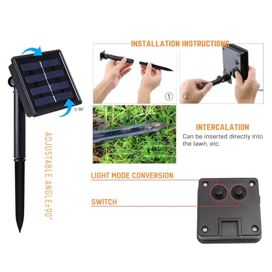 Солнечный свет 10 м 100LED Звездный мигающий Водонепроницаемый светодиодный медный