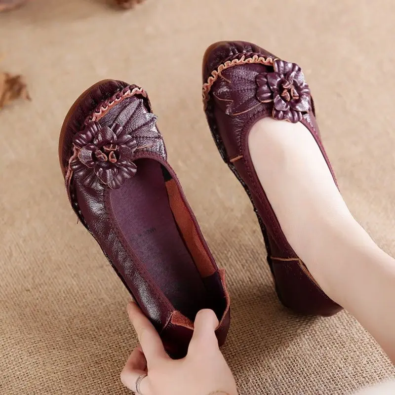 Women Genuine Leather Shoes Female Brand High Quality Comfort Flats Mom Casual Summer Shoes 2023 Fashion Oxford Flats