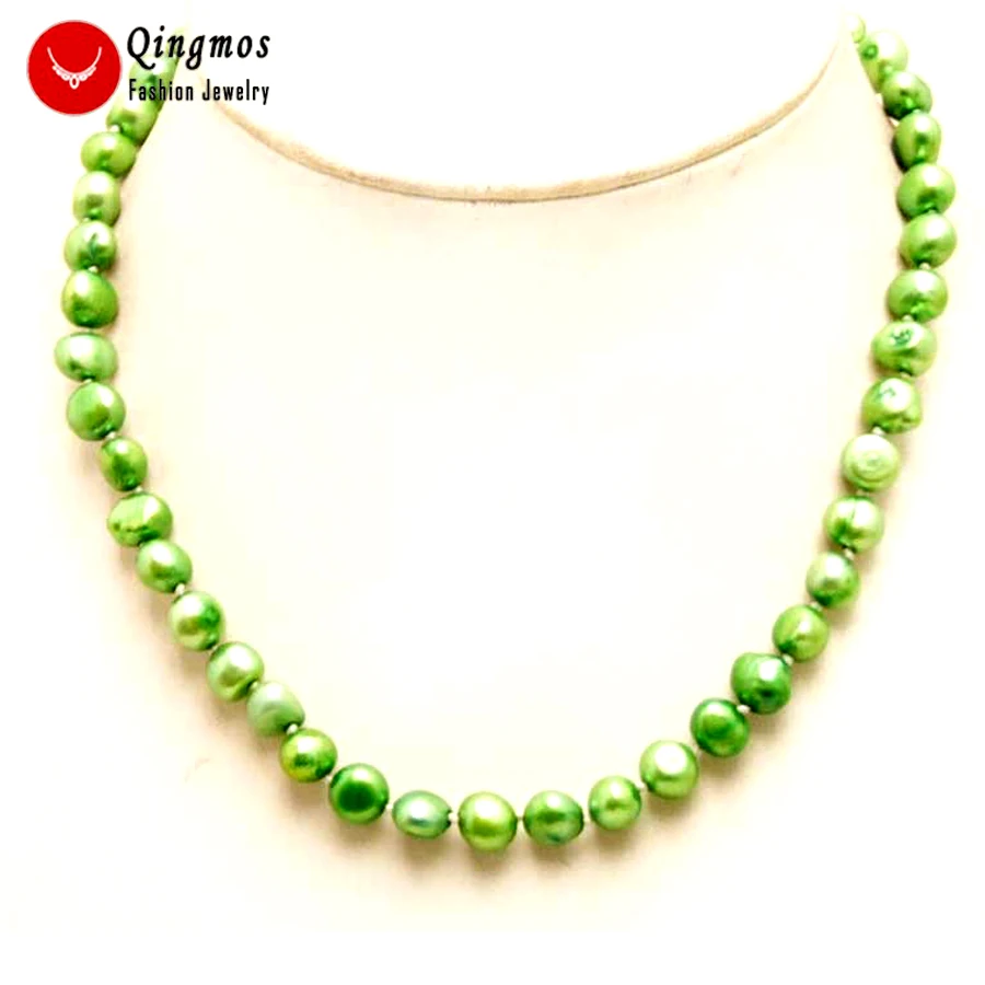 

Qingmos Natural 8-9mm Freshwater Green Pearl Necklace for Women with Baroque Pearl Necklaces 17" Chokers Fine Jewelry nec6269