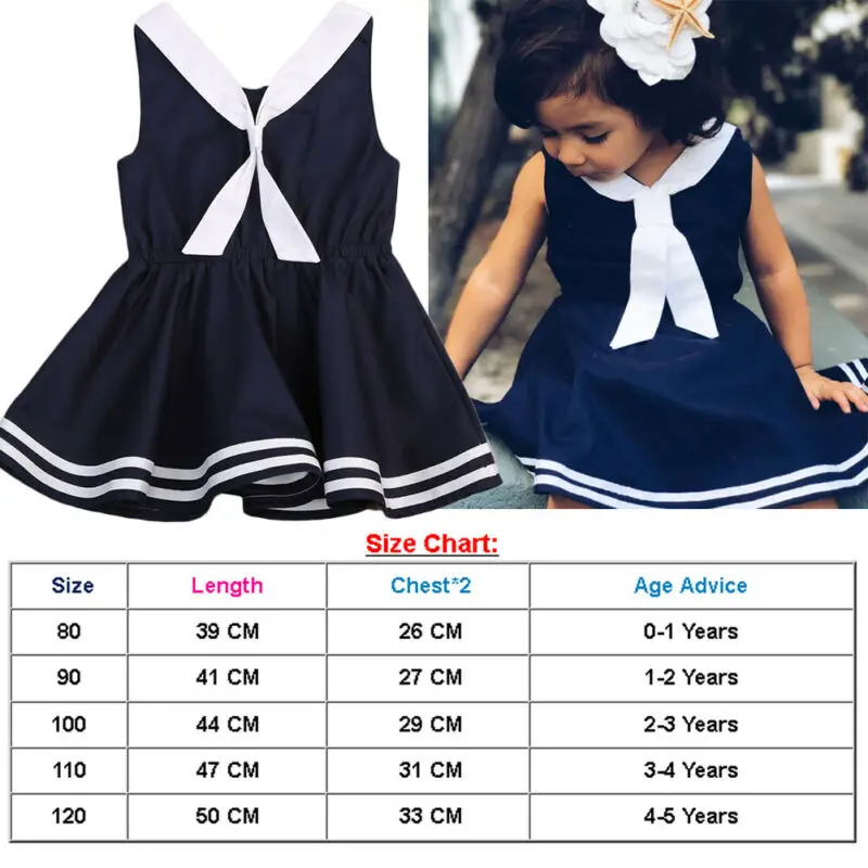 Sailor Suit Toddler Kid Baby Girls Dress Summer Sleeveless Casual Uniform Clothes Sundress Beach Party Dresses | Детская одежда и