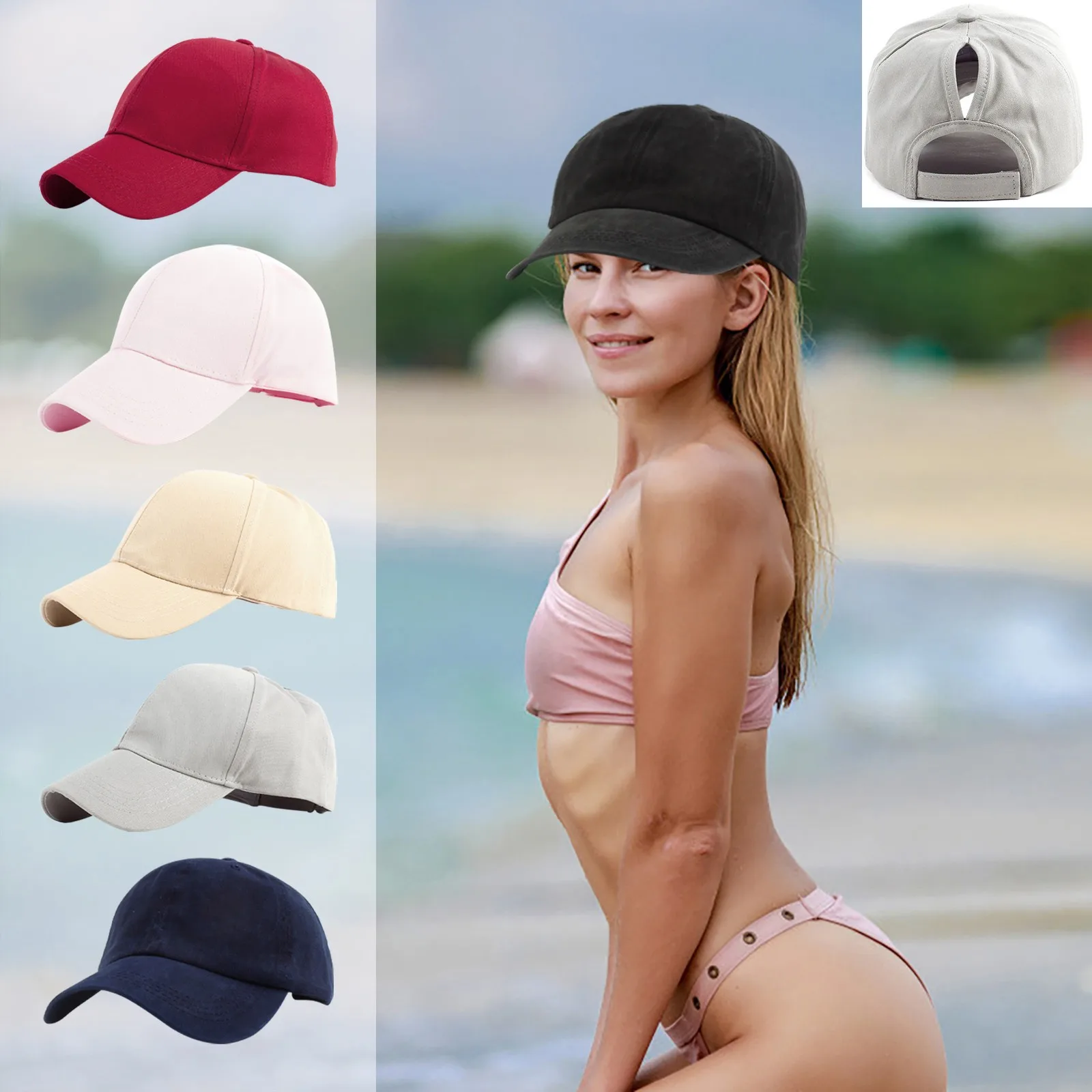 

Летняя бейсбольная шапка унисекс с открытым конским хвостом, Регулируемая Повседневная шапка для хвоста, дышащая Бейсболка, Прямая поставк...