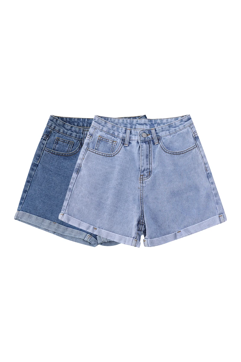 

Dark Blue Denim Shorts Women's Flanging Shorts
