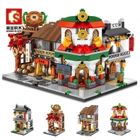 4pcsset sembo streetview architecture building blocks chinatown model bricks educational children gift toys
