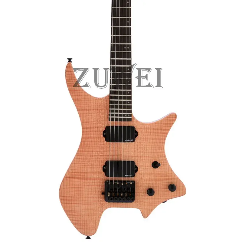 Высокое качество безголовая электрогитара кленовый топ с пламенем натуральный