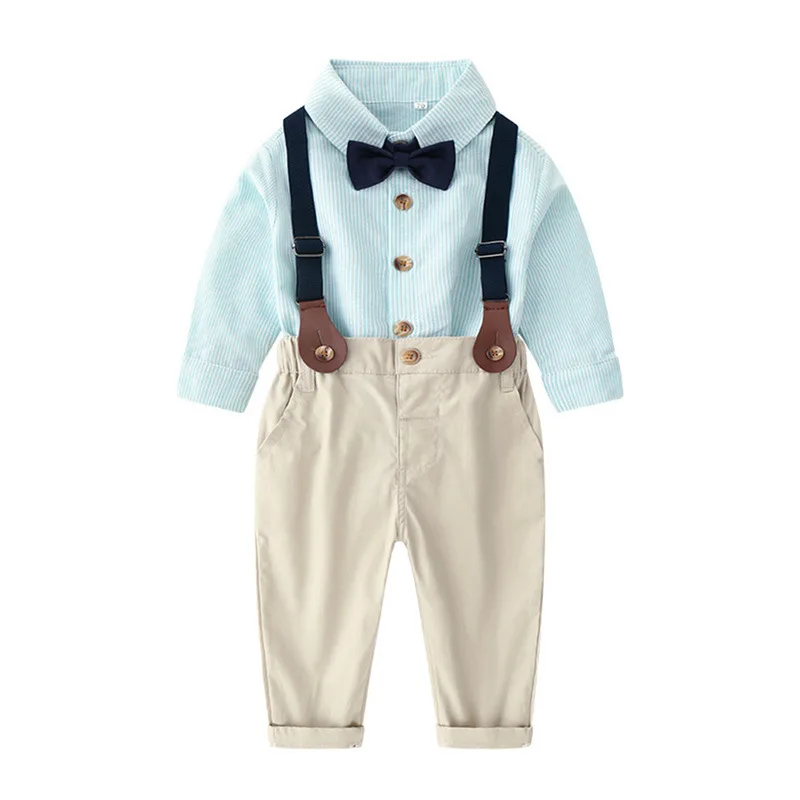 

2021 Spring Children Clothing Sets 1-8 Years Kids Clothes for Boys Long-Sleeved Shirt +Overalls Two-Piece Set Student Uniform