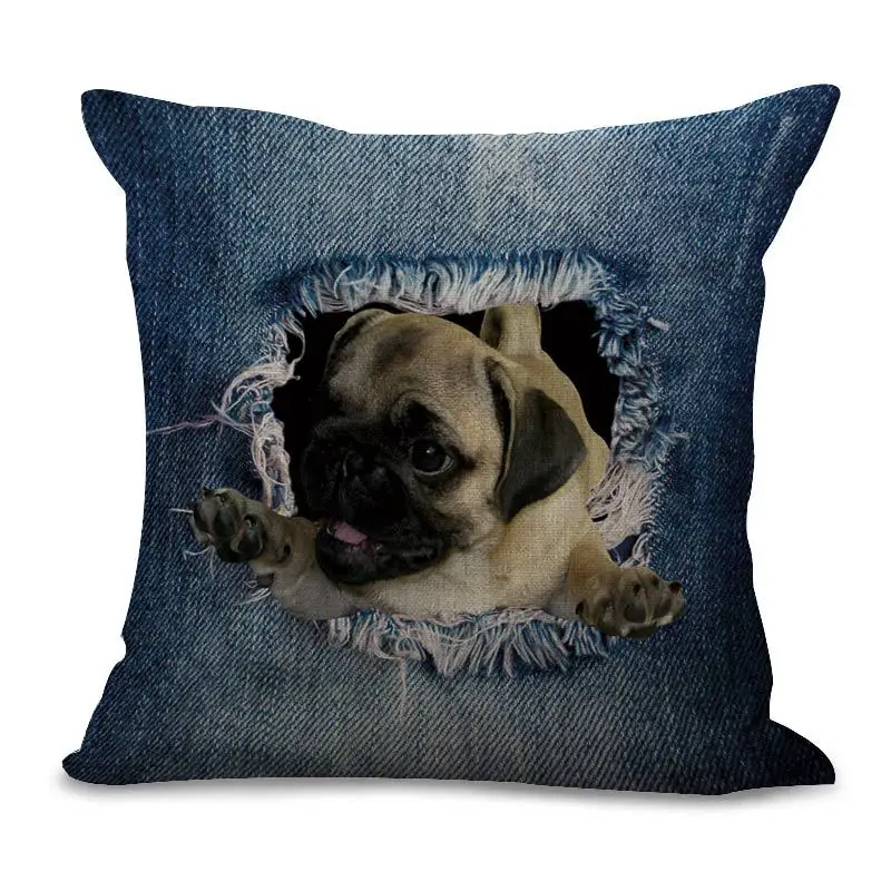 

New Denim Animal Cat and Dog Print Hug Pillowcase Office Sofa Peach Skin Decorative Pillow Cushion Wholesale