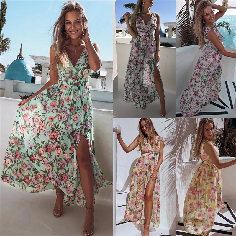 Женское шифоновое платье с глубоким V-образным вырезом длинное вечернее без