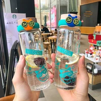 outdoor portable creative korean style cartoon glass cup borosilicate transparent tumbler water cup kawaii bottle drinkware