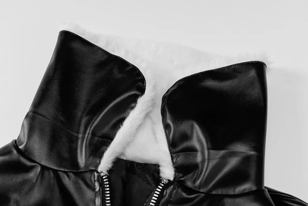 

Winter Spring Warm Short Black PU Leather Woman Jackets 2021 Fashion Lambswool Turn-down Collar Zipper Jackets Veste Femme