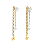 french tarnish free stainless steel gold plated tassel cuban chain star stud earrings for women trendy jewelry gift