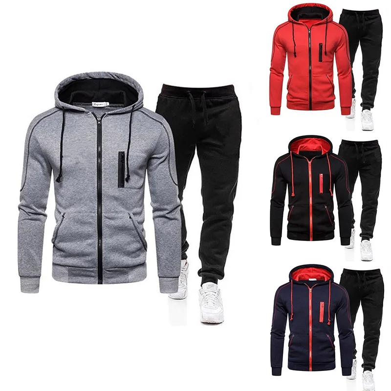 

Men Hoodies Jacket Set Men's Tracksuit Hooded Sweatshirt+Sweatpant 2 Pieces Suit Sportswear Running Jogging Fashion Streetwear