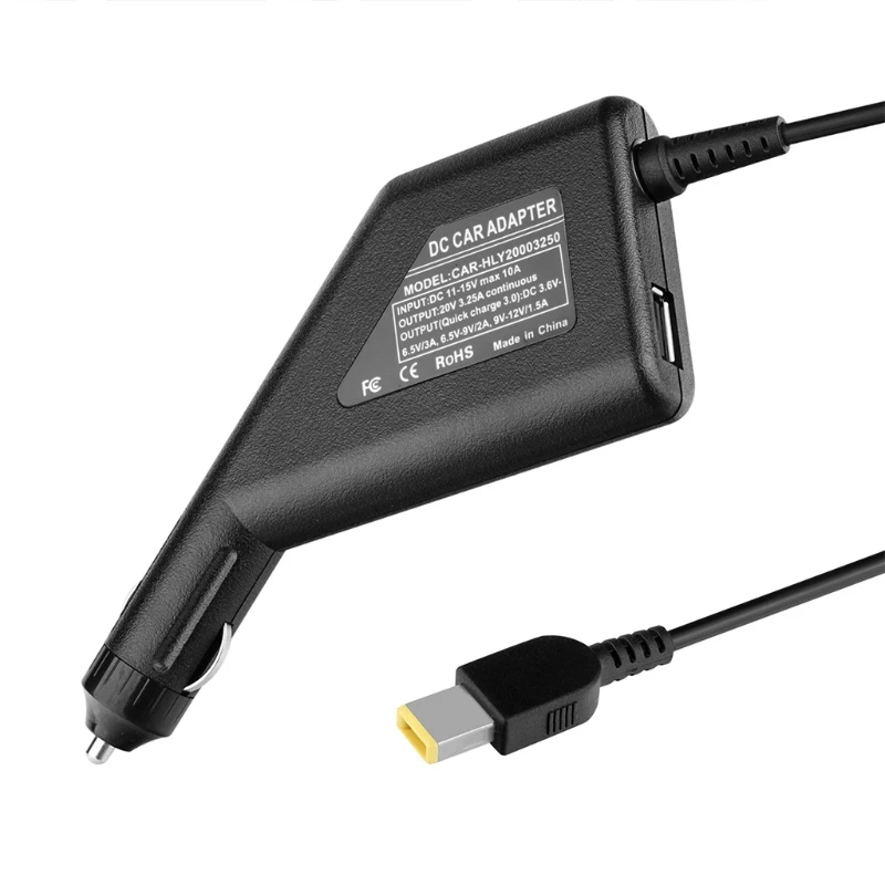 

H052 Laptop DC Adapter QC3.0 Car Charger Square USB Power 20V Power Supply 3.25A for Thinkpad Smartphone Pad Charging