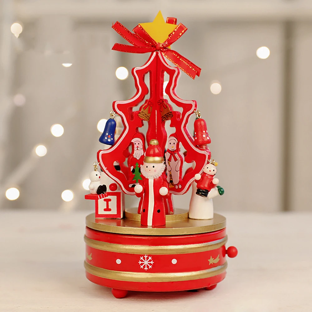 Wooden Christmas Tree Rotating Carousel Music Box Kids Toy Gift Table Decor Swivel Mom and Dad Gifts Birthday mus | Дом и сад