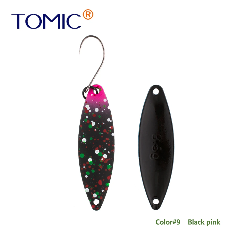 Tomic 1 шт. 1,6 г 2,7 г 3,5 г микро узкие латунные металлические ложки УФ сверкающие цвета окунь форель области один крючок рыболовные приманки Pesca - Цвет: black pink