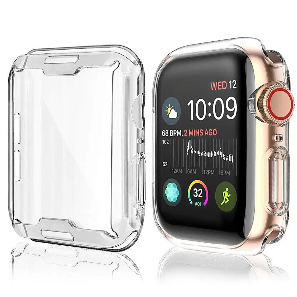 Чехол для часов для Apple Watch series 4 3 2 1 band case 42 мм 38 м 40 мм 44 мм тонкий пластиковый чехол протектор для iWatch 4 44 мм - Цвет: transparent