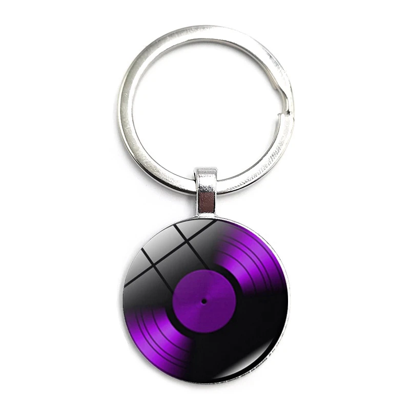 

Retro Disc Player Disc DJ Disc Key Ring Glass Cabochon Car Key Pendant Male and Female Keychain Gift Jewelry
