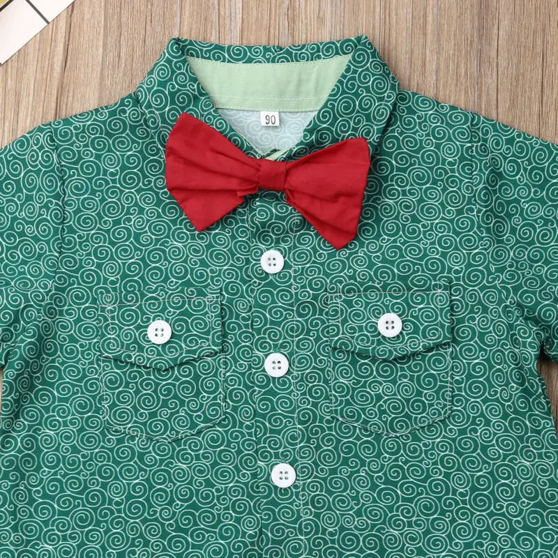 Детские Рождественские наряды для мальчиков 2019 футболки с принтом и бабочкой