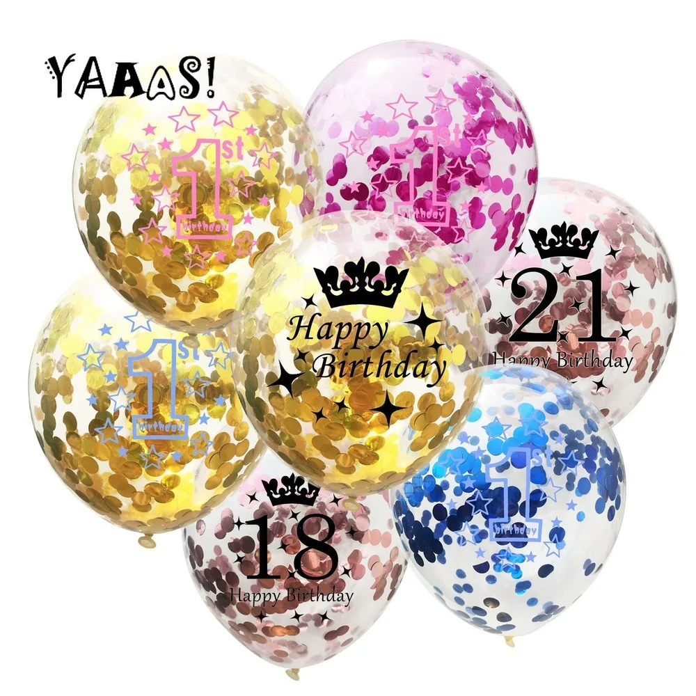 

5Pcs/lot Happy Birthday Confetti Balloons Birthday Party Decoration Kids Adult Metallic Balloon Helium Ball Birthday Party Decor
