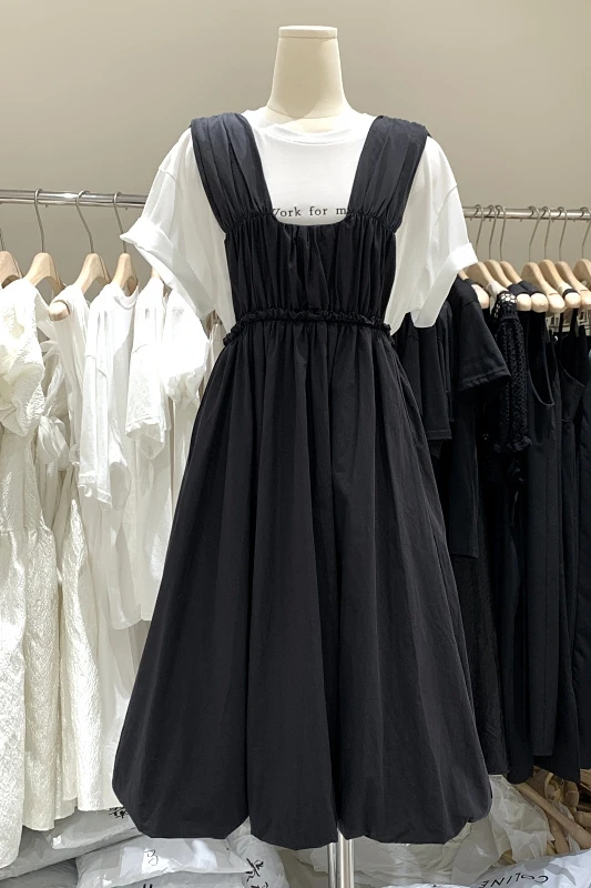 

2021 Summer Slimming Strap Dress Female Temperament High Waist Mid-Length Women Vest Dress A-line Casual Women Clothing