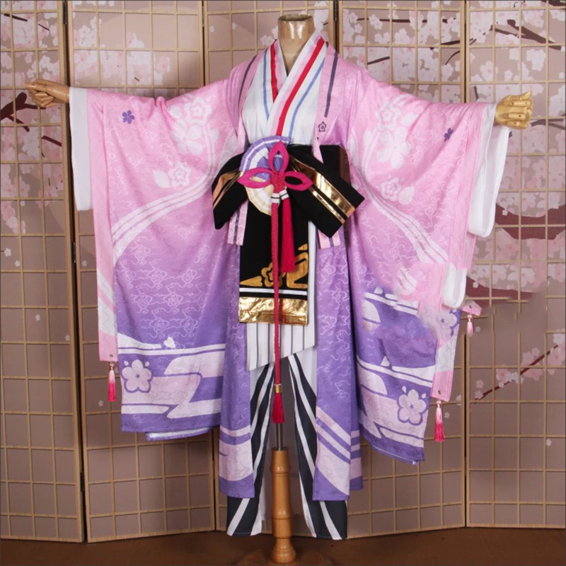 Пользовательский размер SSR Onmyoji Enenra Косплей Костюм Розовое Кимоно Платье wafuku