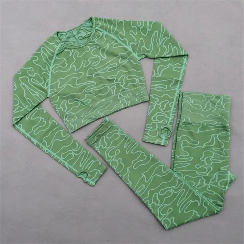 

Women 2pcs Seamless Long Sleeve Yoga Set Fitness Long Sleeve Suit Sportswear Gym Clothes Crop Top High Waist Leggings Clothing