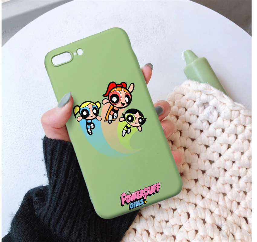 Милый Powerpuff телефон для девочек чехол для iPhone 7 X XS MAX XR 8 6 6s Plus 11Buttercup Bubbles карамельный цвет мягкая задняя крышка