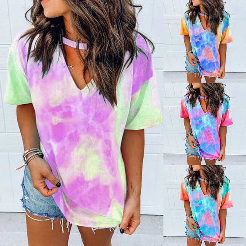 

2020 Summer Sexy Women Tie Dye Print Short T Shirt Short Sleeve tshirt harajuku camiseta mujer tee shirt femme streetwear