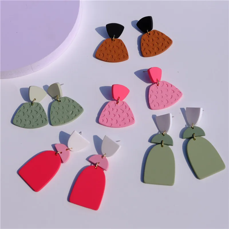 

1 пара разноцветных геометрических асимметричных длинных висячих сережек Макарон для женщин, популярные цветные акриловые серьги, модные ю...