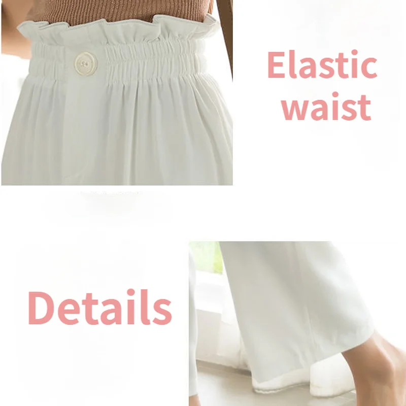 

Casual Pants Women Ankle-length Drape High Waist Ruffles Folds Elegant Solid Gentle Trendy Office Lady Femme Loose Leisure Chic