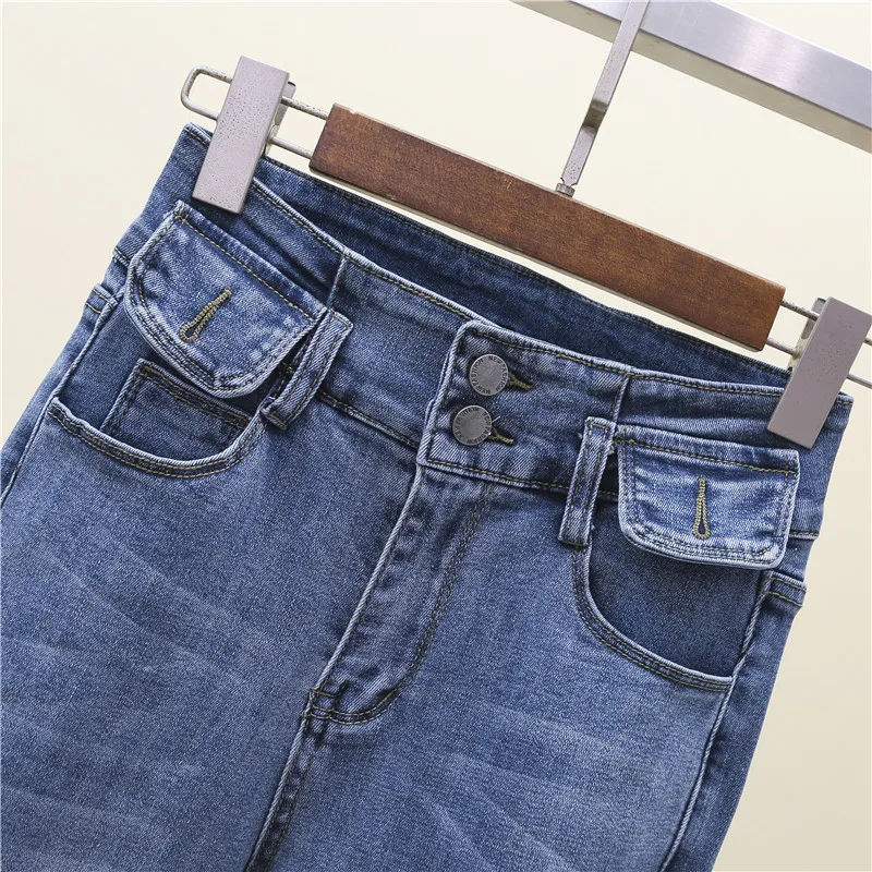 

JUJULAND woman jeans new winter classic high waist cotton thin pencil pants pants pocket bound feet jeans 950