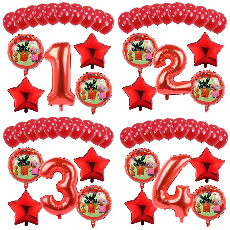 

15pcs Cartoon Bing Rabbit Balloon Set with Number Theme Decoration Aluminum Film Balloon Set Happy Birthday Party Party Balloons