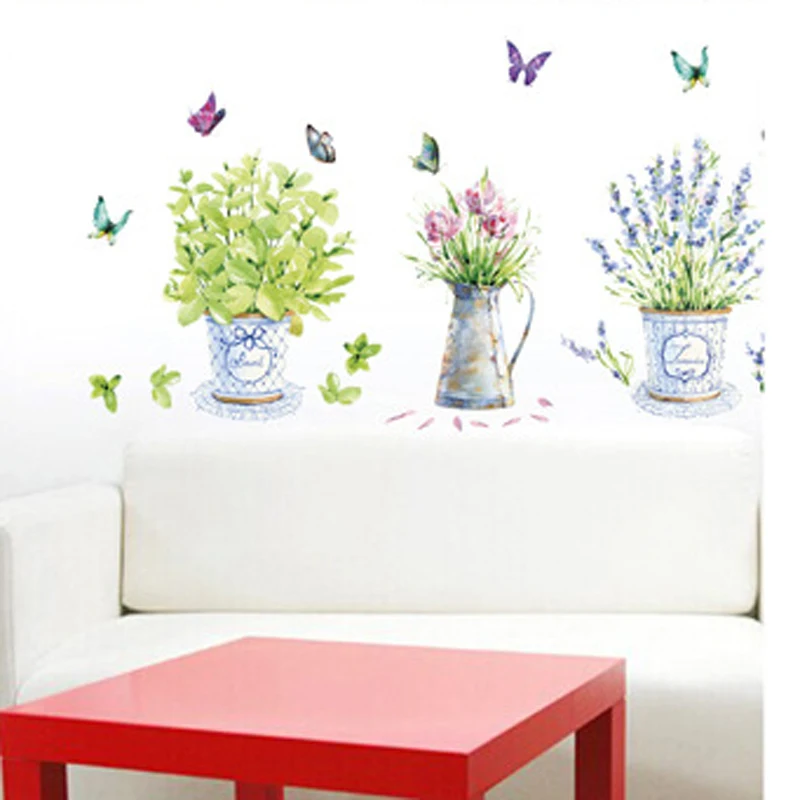 DIY наклейки на стену домашний декор горшечные цветочные горшки бабочки окна