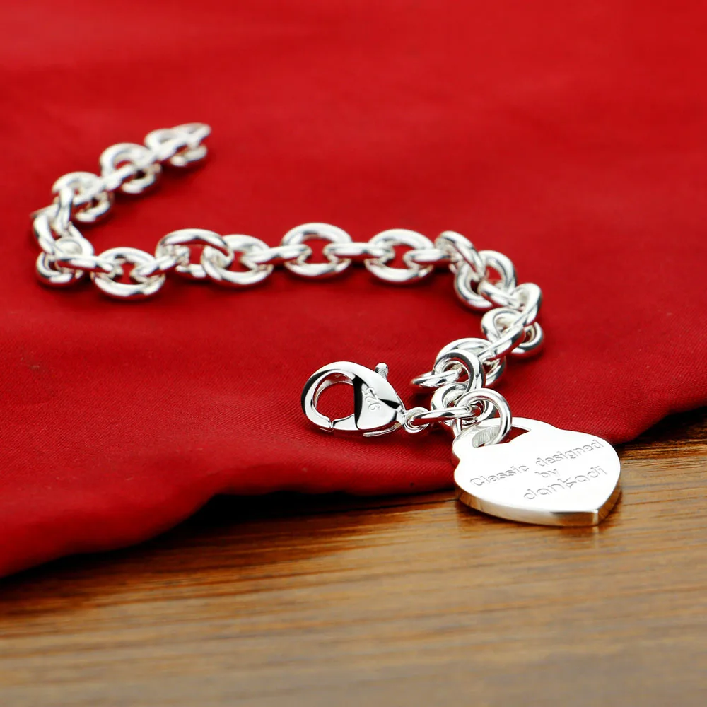 New Fashion 925 Silver Heart Brand Bracelet For Women Men Round Pendant Men's Female Classic all-match Couple | Украшения и