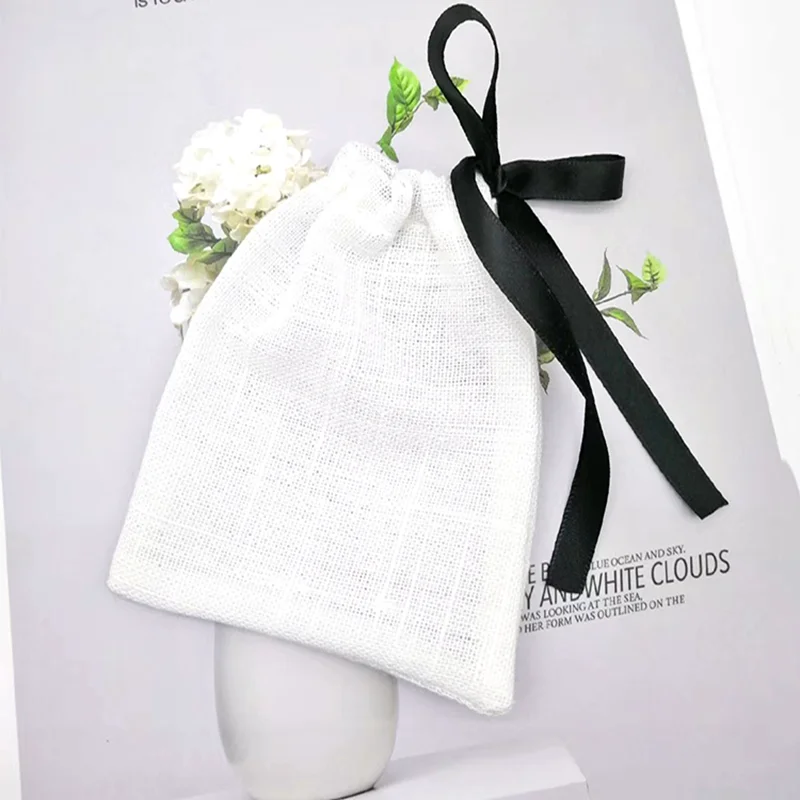 50pcs Jewelry Cotton Gift Bag With Black Ribbon 8x10cm Wedding Birthday Party Candy Pouch Jewelry Packaging Display&Pouches
