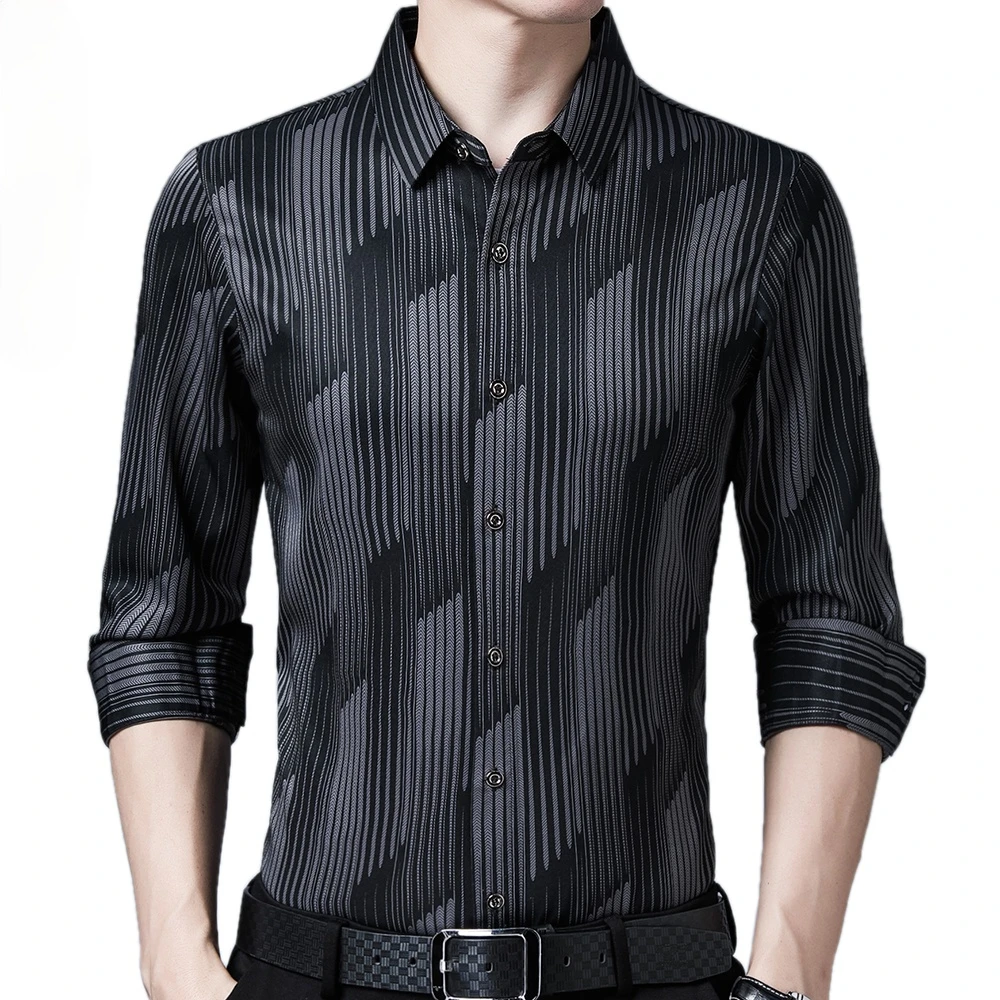 

2021 Brand New Long Sleeve Men Social Shirt Streetwear Casual Striped Shirts Dress Mens Slim Regular Fit Clothes Fashions