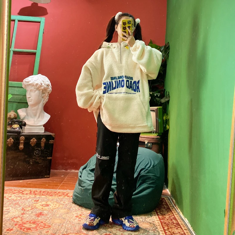 Street hip hop embroidery loose show thin BF boyfriend zipper handsome dark winter overalls pants female trend trousers trouser | Женская