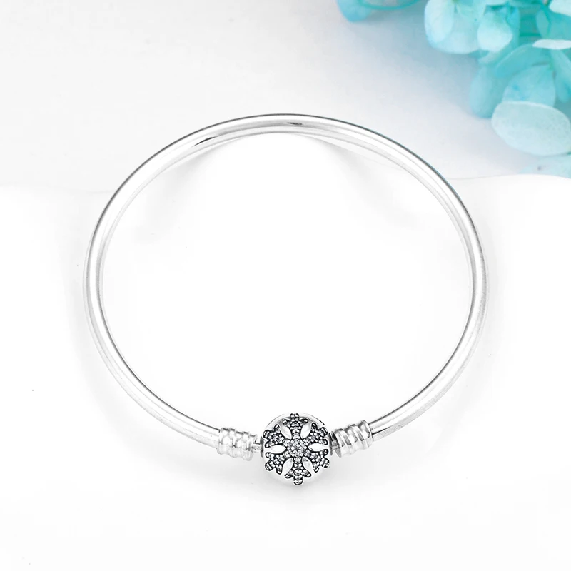 Новый Шарм снежинка шаблон 925 стерлингового серебра сверкающие тонкие Бусы