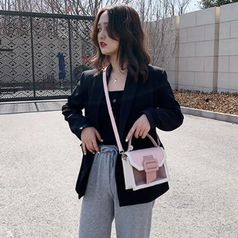 

2020 Contrast Color Leather Crossbody Bags For Women Fashion Simple Small Shoulder Messenger Bags Female Totes Travel Handbags