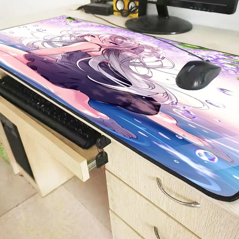 Большой игровой коврик для мыши XGZ 900x40 0/700x30 0/600x300 мм с аниме девушкой фиолетовыми