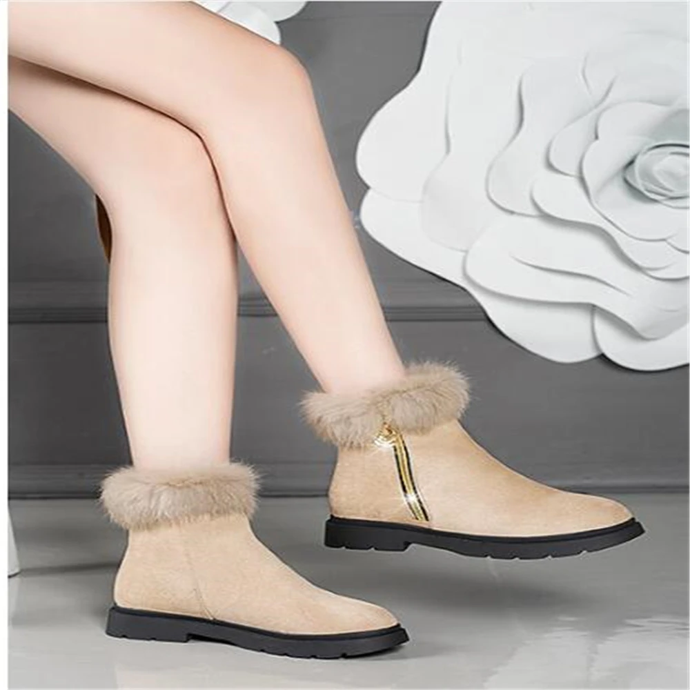 Женские ботильоны из флока Теплая обувь осень-зима однотонные Ботинки martin на