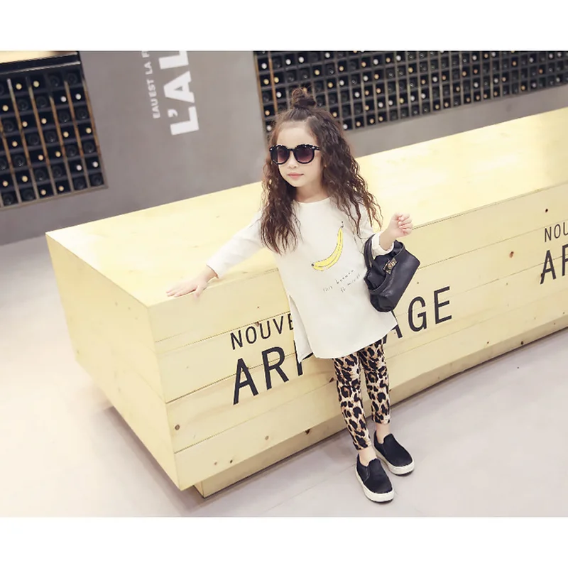 Детские узкие брюки карандаш с леопардовым принтом для девочек весна осень 2019