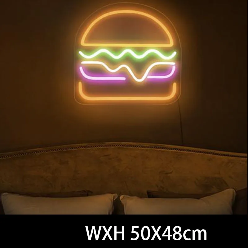 Пользовательский магазин гамбургеров неоновые комнатные магазины настенные