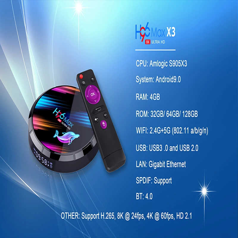 ТВ-приставка H96 MAX X3 на Android 9 0 4 ГБ DDR3 32-128 S905X3 H.265 8K смарт-ТВ-приставка Google Store Netflix