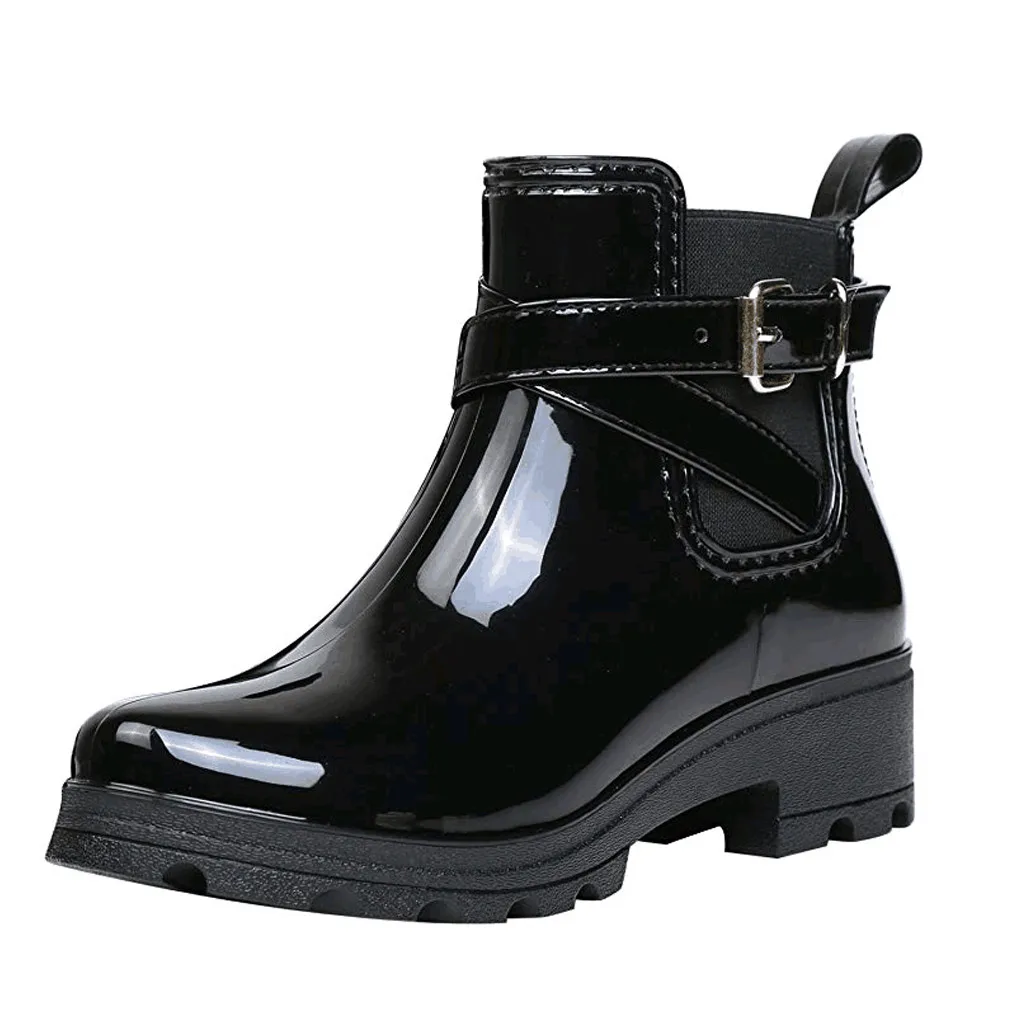 

Fashion Women's Fashion Short Boots Rain Boots Non-Slip Shoes Elastic Band Water Shoes Patent Leather Women's Booties Winter